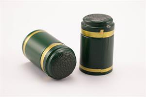Krympehætter - grøn med guldbånd. 50 mm høj